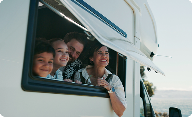Family travelling in caravan