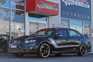 FORD FG FPV WITH R1 WHEELS BLACK WITH POLISHED LIP 